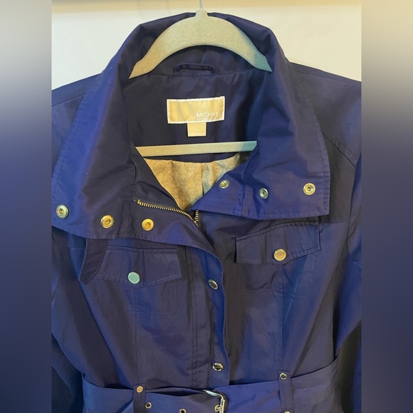 Navy Michael Kors belted cotton blend trench coat, size: L, like-new condition - Picture 2 of 7